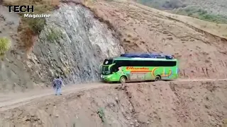 Crazy Bus VS Dangerous Roads |  Bus Nearly Falls off Cliff , Crossing Extremely Muddy & Step Hill