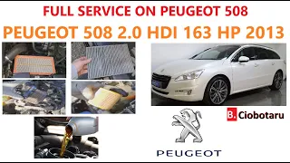 Full service on Peugeot508 replacing pollen filter, air,fuel, oil filter resetting service indicator