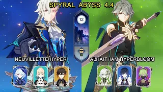 C0 Neuvillette Hyper / C0 Alhaitham Hyperbloom | Spiral Abyss 4.4 Floor 12 9 stars | Genshin Impact