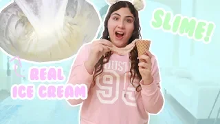 I MADE ICE CREAM SLIME! ~ REAL ICE CREAM THAT STRETCHES LIKE SLIME