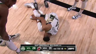 Giannis Antetokounmpo is down yelling and grabbing at his leg | Game 4 | Bucks vs Heat