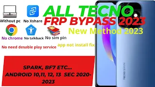 All Techno android 12/13 frp bypass  without Pc