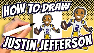 How to Draw Justin Jefferson College LSU Tigers for Kids