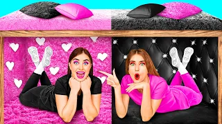 Secret Rooms Under The Bed | Black vs Pink Color Challenge by BaRaDa Challenge