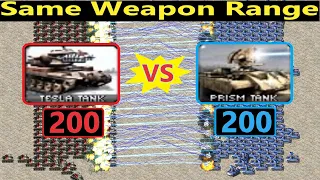 Tesla Tanks vs Prism Tanks - Same Weapon Range - Red Alert 2