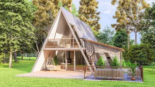 (7x8 Meters) A Frame House Design | 2 Bedroom Tiny House Tour | Tiny House Living