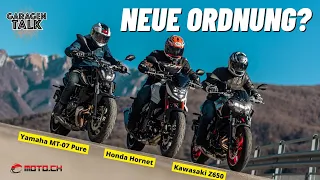 Honda Hornet im Vergleich mit Kawasaki Z650 und Yamaha MT-07 Pure - kommen die andern noch mit?