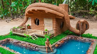 Building Mud hut with King cobra Swimming pool