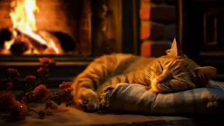 Cozy Nighttime with Calming Cat Purring and Crackling Fire for Instant Sleep 🐱🔥 Stress Relief