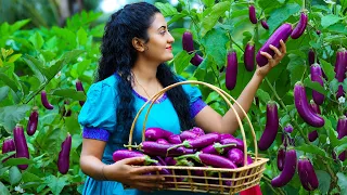 Farm fresh brinjals!🍆curried with secret filler & fried them! String dragon pudding was no time.