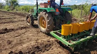 Ciencias Agrícolas, siembra de habichuelas con tractor, Provincia San Juan.