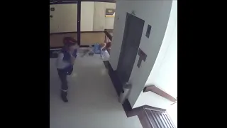 Mom saves kid from falling down the stairs