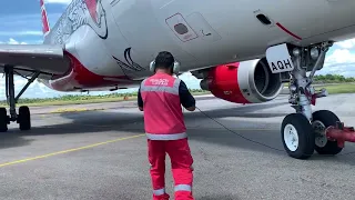 Pushback aircraft airbus A320 to taxi way