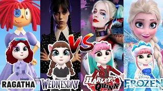 My Talking Angela 2 | Ragath Vs Frozen Elsa Vs Harley Quinn Vs M3gan | cosplay