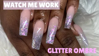 Watch Me Work | Pink Iridescent Glitter Ombre | Acrylic Nail Tutorial | Clarissa Ama