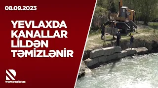 Yevlaxda kanallar lildən təmizlənir - Yuxarı Şirvan kanalı üzərindəki qurğular təmir olunur