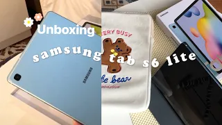 unboxing samsung tab s6 lite angora blue + accessories shopee☁️📱