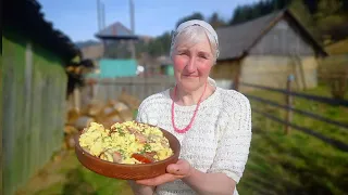 Morning in a Mountainous Carpathian Village. Cooking an Organic Breakfast