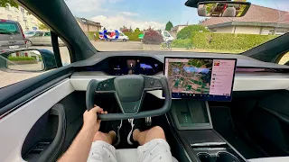 New Tesla Model X Plaid 1020 HP Test Drive POV 2023 (No Comment)