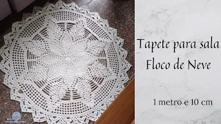 Tapete redondo grande em croche para sala Floco de neve - parte 1