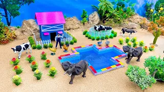 DIY Making Miniature Farm Country Diorama - Cow Shed - Mini Hand Pump Supply Water Pool for Garden