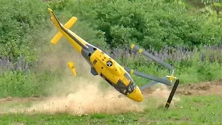 GIGANTIC RC HELICOPTER CRASH HUGE RC AGUSTA A-109 SCALE MODEL TURBINE HELICOPTER FLIGHT AND CRASH