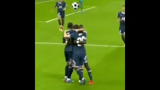 PSG celebration goal leo messi champions league from stands vs Manchester city