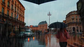6Hours Walking in the Heavy Rain |Bordeaux 4k France| ASMR Rain sounds for sleeping