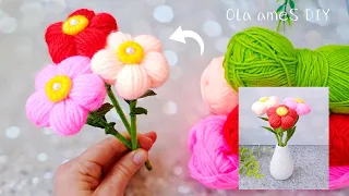 It's so Beautiful ❤️🧶 Super Easy Flower Craft Ideas with Wool - DIY Amazing Yarn Flowers- Home Decor