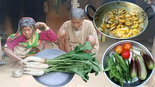 rural poor grandma cooking VEGETABLE CURRY in their traditional method || actual village life india