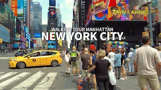 NEW YORK CITY - CE.1 Manhattan Walking Tour, Summer Season, Broadway, Times Square, 5th Avenue, 4K