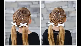 Girl's Elastic Hairstyle - Double Crossed Feathered Pigtails