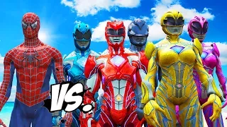 SPIDERMAN VS POWER RANGERS - RED, BLUE, YELLOW, PINK, BLACK RANGERS VS SPIDERMAN