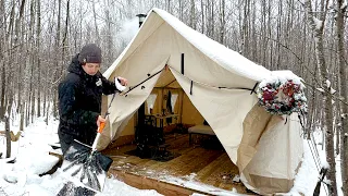 Hot Tent Camping in First Snow