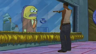 CJ robs a bank in Bikini Bottom