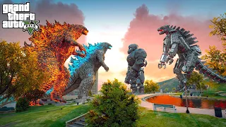 Atomic Godzilla and Nuclear Godzilla vs Mechagozilla and Mechani-Kong | GTA V Mods