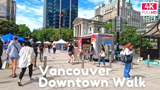 [4K] Downtown Vancouver Summer Walking Tour - Granville St. and Robson St.