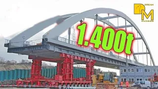 Jaw-dropping enormous giant heavy transport moving 3000000 lbs steel bridge on 64 axles MUST SEE!