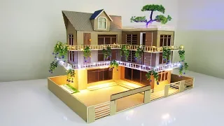 Making A Beautiful Mansion House From Cardboard With LED Lights - ( Dream house Project ) Model 09