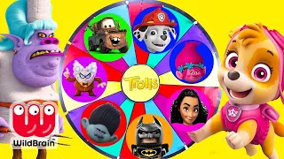 Paw Patrol & Moana Play the Spin The Wheel Game with Trolls for Surprise Eggs! ⭐ Ellie Sparkles Jr.