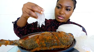 Asmr mukbang extra spicy tilapia fish, chicken soup with potato starch fufu