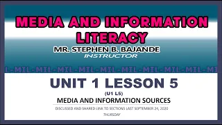 UNIT 1 LESSON 5 (U1 L5) "MEDIA AND INFORMATION SOURCES"