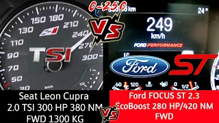 Seat Leon Cupra 300 HP VS Ford Focus ST -LİNE 2020 280 HP -0 250 KMh - acceleration