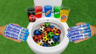 Football VS Mentos and Popular Sodas !! Fanta, Coca Cola, Sprite, Mtn Dew and Mentos in the toilet