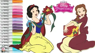 Disney Princess Coloring Book Pages Belle and Snow White Christmas Holiday Time