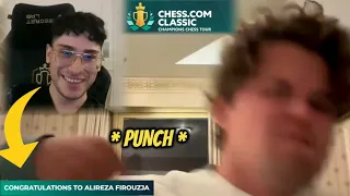 Magnus Carlsen being so Angry & Punched Alireza Firouzja in the Camera after becoming the CHAMPION