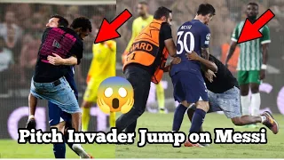 Pitch Invader Jumps on Messi he ran on the pitch in PSG Vs Maccabi Haifa Match, Almost Injured Messi