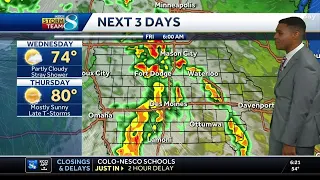 Drier and calmer Wednesday with more rain and storm chances ahead