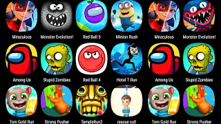 Tom Gold Run, Red Ball 4, Minion Rush, Rescue Cut, Temple Run, Among Us, Miraculous Game ASMR iOS