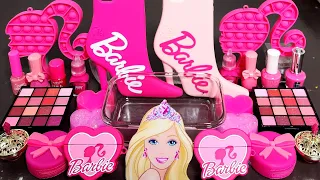 ASMR Barbie Pink Slime Mixing Makeup,Parts,Glitter Into Slime.Satisfying slime ASMR#satisfying#slime